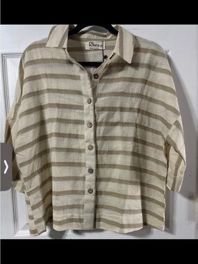 Rhea Beige & Cream Striped Button-Up Shirt